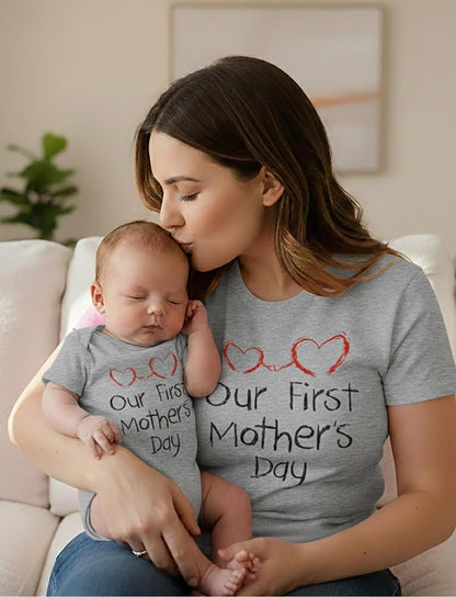 Tstars Our First Mother's Day Mom and Baby Matching Shirts - Mommy and Me Outfit Gift for New Moms and Infant