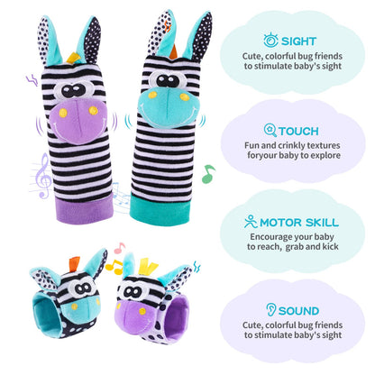 Baby Rattle 0-6 Months, Infant Rattle Socks Toys, Soft Newborn Sensory Toys,Infant Wrist Rattles for Babies 0-6 Months,Baby Gifts 6-12 Months（Purple）