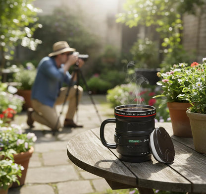 WENSSY Camera Lens Mug Large 16OZ, Ceramic Camera Lens Mug with Lid and Handle, Cool Photography Gifts for Photographers Christmas