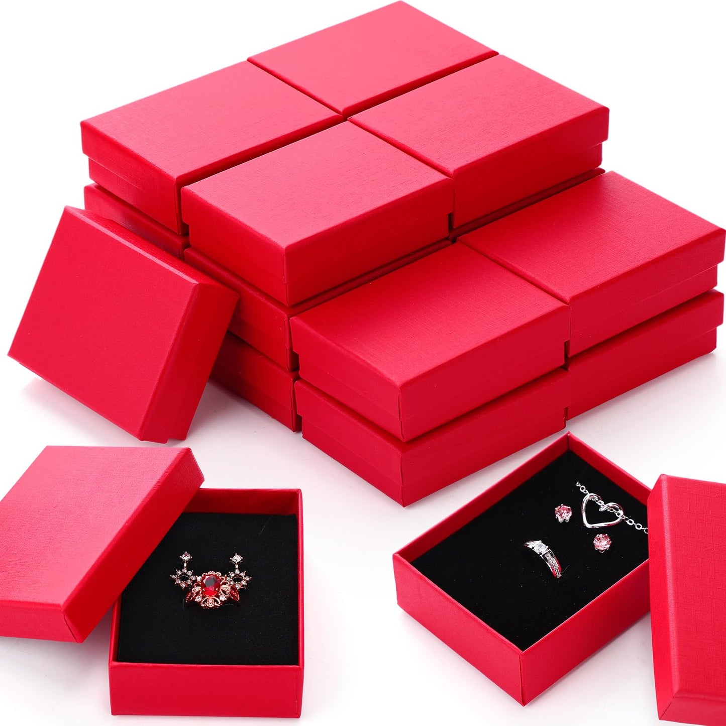 Sasylvia Jewelry Cardboard Gift Boxes Packaging Necklace Ring Earring Storage Box with Cushion 3.5x2.8x1.2 Inch(Red,36 Pcs)