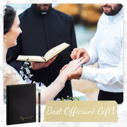 Engrowtic Black Wedding Officiant Book with Black Ink Pen 5.25 x 8.25 Inch Hardcover Journal Notebook with 192 Pages Officiant Gift Pastor Gift for Wedding Ceremony Sermon Minister (Classic)