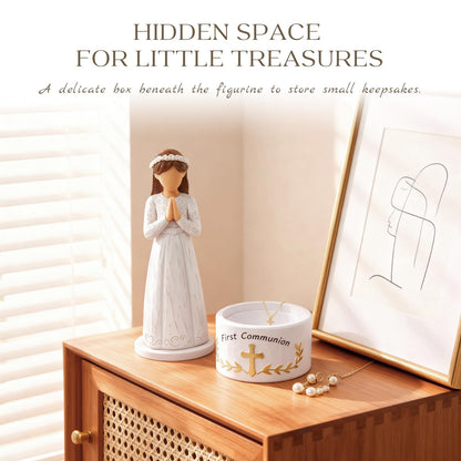 First Communion Gift for Girls—8.3'' First Holy Communion Girl Figurine with Keepsake Box, Thoughtful Catholic Gift for Daughter, Granddaughter, or Goddaughter, Meaningful Christian Present