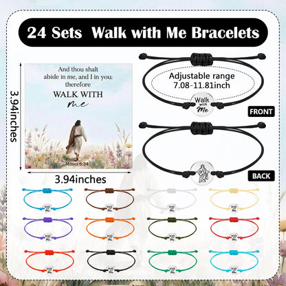 Kigeli 24 Sets Lds Mormon Gifts Walk with Me Bracelets, 2026 Lds Youth Theme Gift, Young Women Birthday Present, Girls Camp, Moses 6: 34, Adjustable Stainless-steel Bracelet with Card
