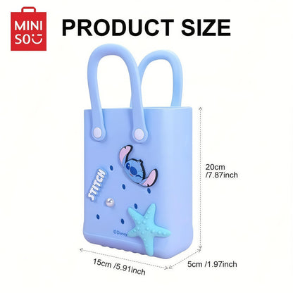 MINISO Disney Lilo & Stitch Series EVA Tote Bag, Light Blue, Stitch Character Theme, Decorative Starfish and Pearl Accents