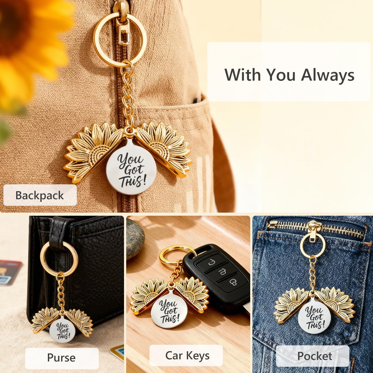 YOU GOT THIS Sunflower Keychain for Women Men Cute Inspirational Motivational Gift Uplifting Keychain for Friends Family Graduation Birthday Christmas