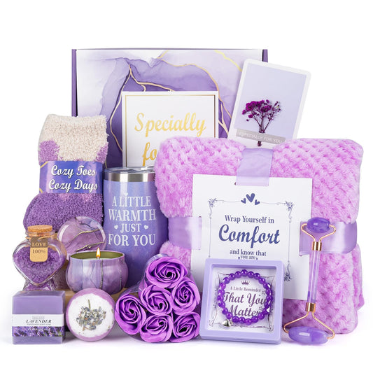 Mother’s Day Gift Basket for Women, Birthday Self Care Gifts for Her, Spa Gift Basket with Blanket, Get Well Soon & Thinking of You Care Package for Mom, Wife, Friend, Sister, Valentine’s Day Gift