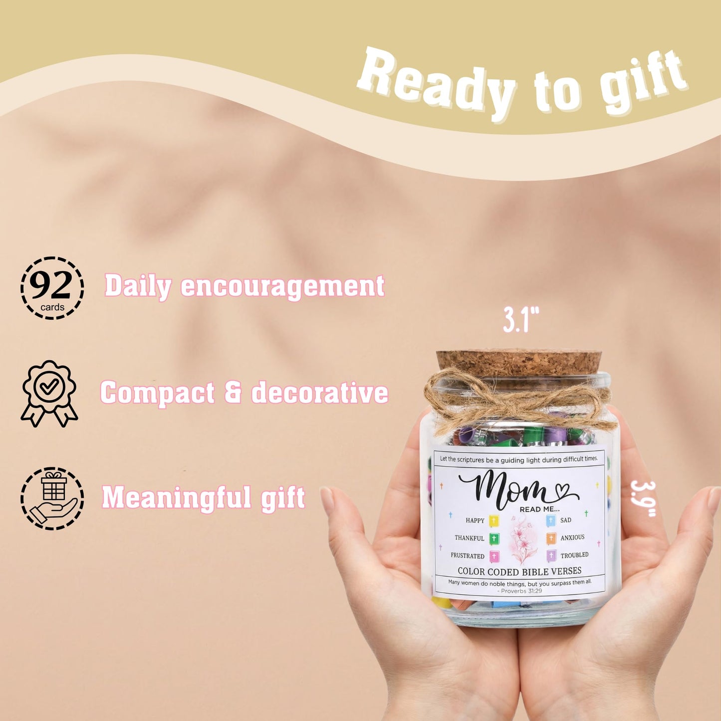 SOLMAY Bible Read This When Bible Verses Jar for Mom — Birthday Gifts for Mom from Son Daughter, Religious Christian Gifts for Mom, Sentimental Gift for Mom, Scripture Jar with Affirmation Cards