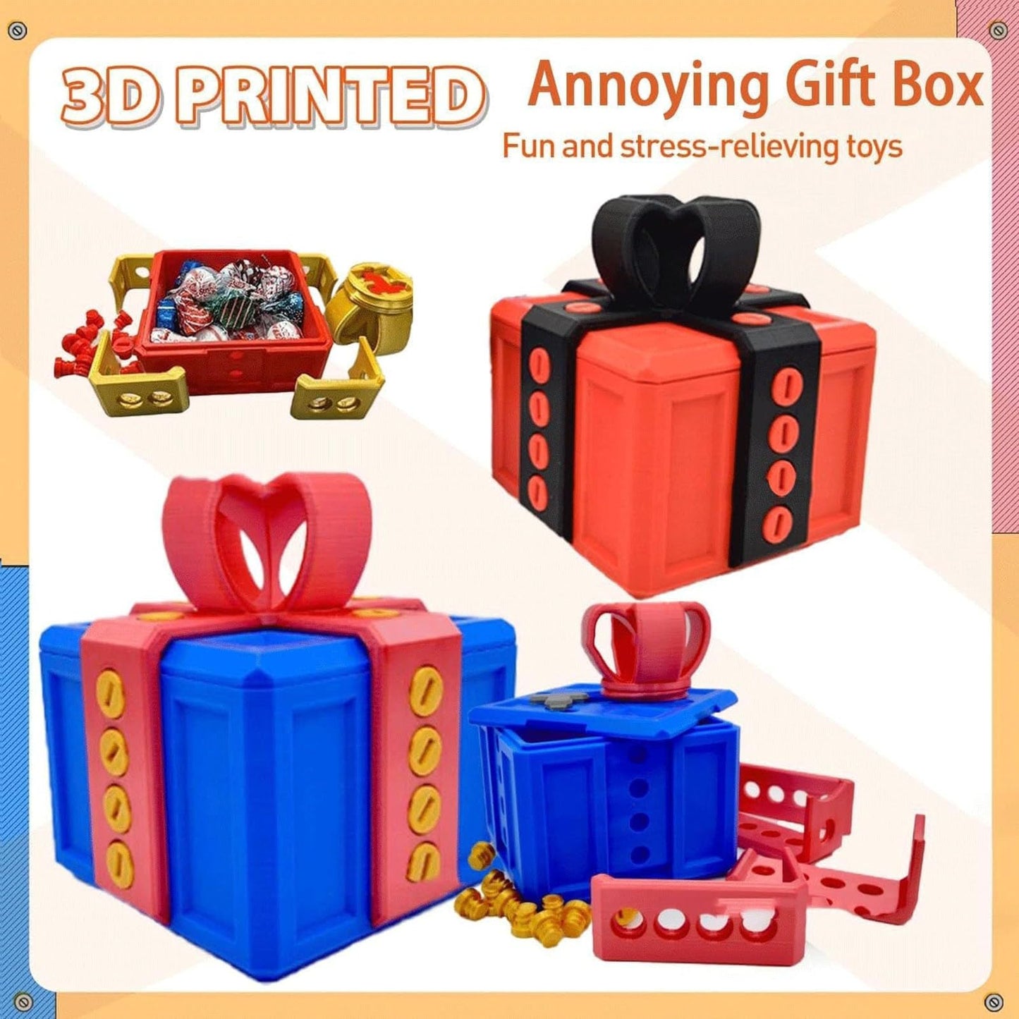 Large Annoying Gift Boxes,Funny Gift Box with Screws, Prank Screw Box, Really Annoying Gift Box, 3D Printed Gift Box, Funny Novelty Case (E)