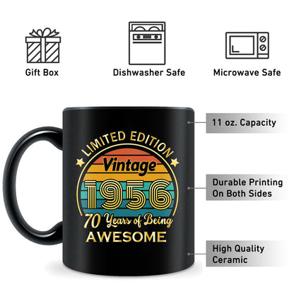 QUPT 70th Birthday Gifts for Women Men, 70th Birthday Gifts for Him, 1956 Birthday Gifts for Women Men, 70 Years Old Gifts, 1956 Birthday Gifts for Her Him, 70th Birthday Presents Coffee Mug