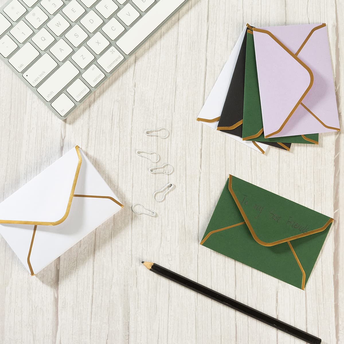 100 Pieces Mini Gift Card Envelopes Colorful V Flap Small Envelopes with Gold Border for Blank Note Cards, Business Gift Cards (White, 4 x 2.7 Inches)