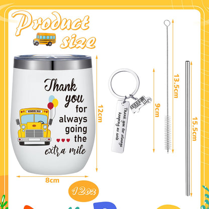 Rtteri 2 Pcs School Bus Driver Appreciation Gifts Bus Driver Gift for Women Men Tumbler Cup 12oz with Lid and Straw Stainless Steel Keychain for Back to School Present(Lovely)