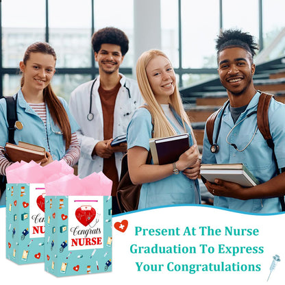 BIZIBAFF Nurse Graduation Gifts Bag - 13" Large Nursing School Gift Bag for Her Women Congrats Nurses Wrap Paper Bag for New Nurse Party Favor Bag with Tissue Paper