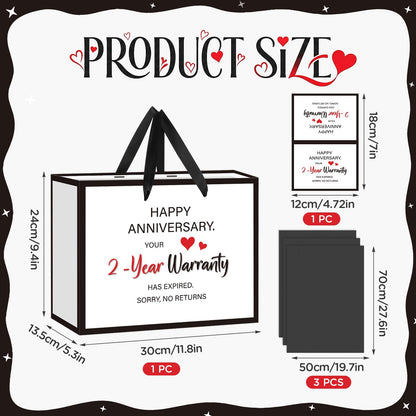 Anniversary 2 Year Gift Bag for Men Women Funny 2nd Anniversary Wedding Marriage Gift Bags with Wrapping Paper Card Second Anniversary Party Favors Decor Supplies Husband Wife Boyfriend Girlfriend