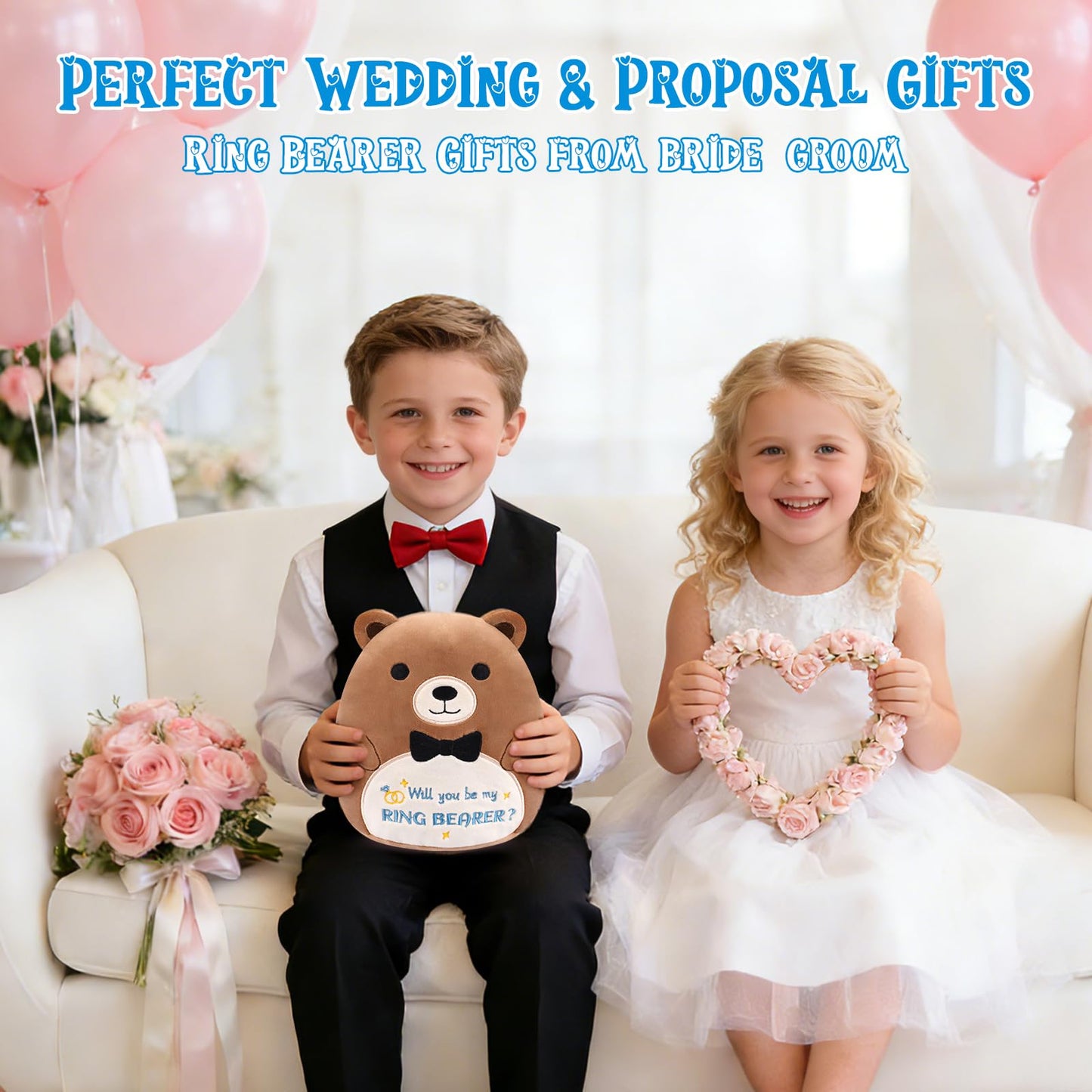Teddy Bear Stuffed Animal - Will You Be My Ring Bearer,Cute Brown Ring Bearer Bear Plush Toy for Boy, Ring Bearer Proposal Gifts from Bride Groom for Wedding Proposal Anniversary Party