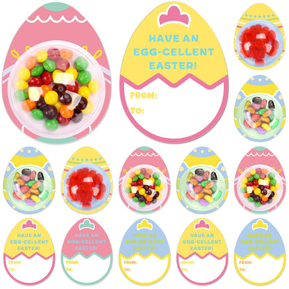 KJX 24 Pack Easter Cards for Kids Classroom,DIY Egg Design Easter Candy Cards with Plastic Domes, Easter Party Favors for School Holiday Celebrations Gifts and Craft Activities