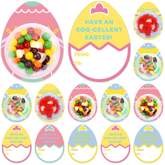 KJX 24 Pack Easter Cards for Kids Classroom,DIY Egg Design Easter Candy Cards with Plastic Domes, Easter Party Favors for School Holiday Celebrations Gifts and Craft Activities