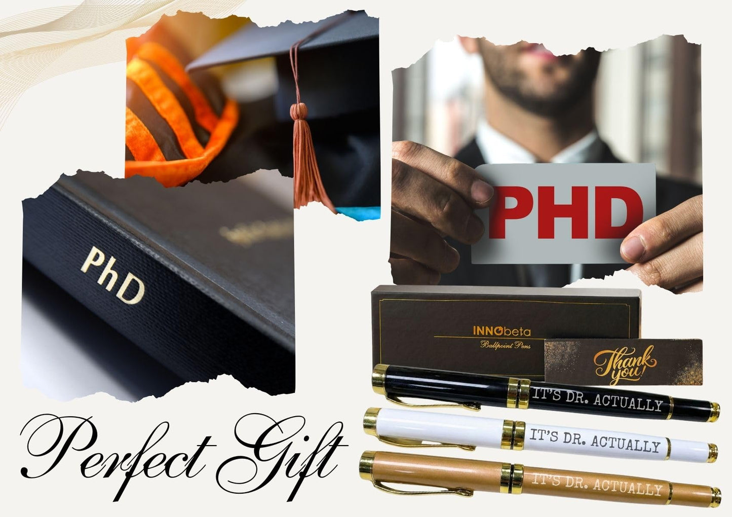 InnoBeta PhD Graduation 2026 - Gifts for Graduation, Doctorate Gifts, Ballpoint Signature Pen Set of 3, Funny Inspirational Pen, Office Tools for Graduation
