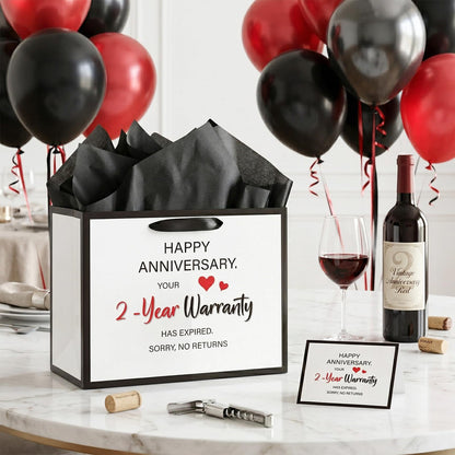 Anniversary 2 Year Gift Bag for Men Women Funny 2nd Anniversary Wedding Marriage Gift Bags with Wrapping Paper Card Second Anniversary Party Favors Decor Supplies Husband Wife Boyfriend Girlfriend