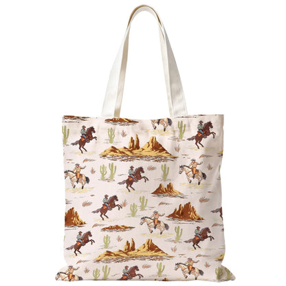 Western Cowboy Cowgirl Tote Bag, Rustic Country Canvas Tote Bags, Reusable Grocery Shopping Bag