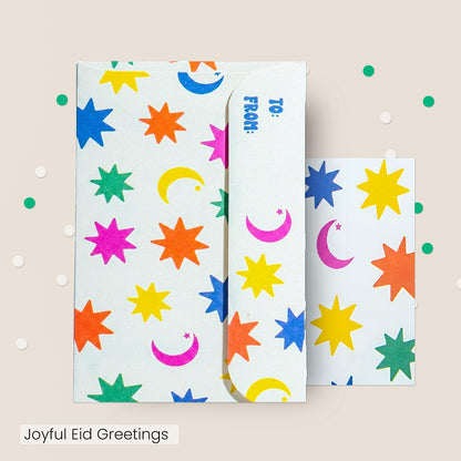 Eid Mubarak Money Envelopes – Eidee Cash Envelopes with Crescent Moon & Star Design – Eid Mubarak Gift Set of 5 – 6.5 x 3.625 Inches
