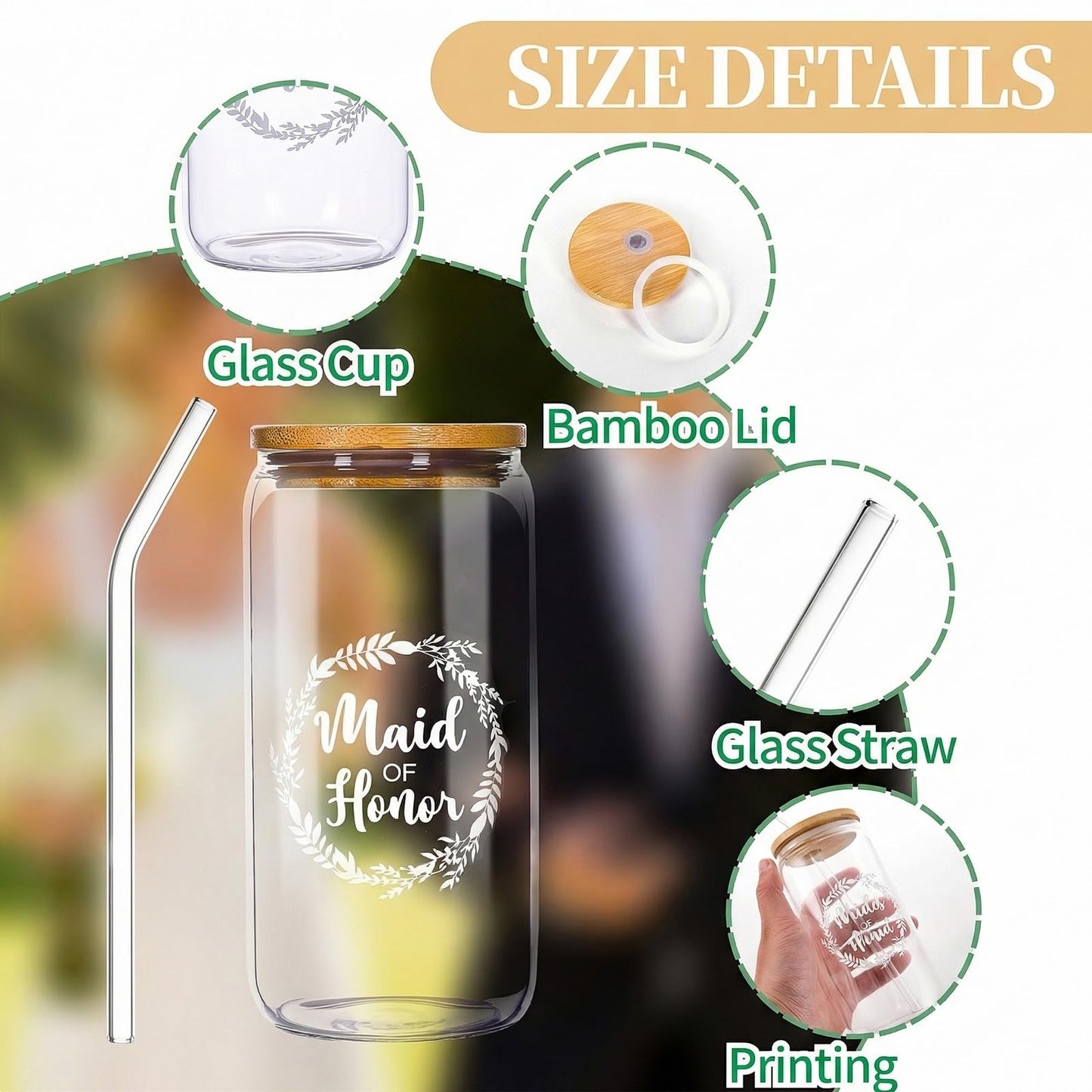 9 Pcs Maid of Honor Gifts - Will You Be My Maid of Honor Kit with Elegant Box Jewelry Box Glass Cup Invited Cards Knotted Bracelets Sunglasses Scrunchies Raffia Grass