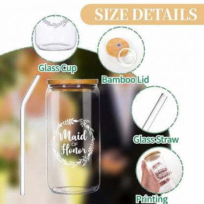 9 Pcs Maid of Honor Gifts - Will You Be My Maid of Honor Kit with Elegant Box Jewelry Box Glass Cup Invited Cards Knotted Bracelets Sunglasses Scrunchies Raffia Grass