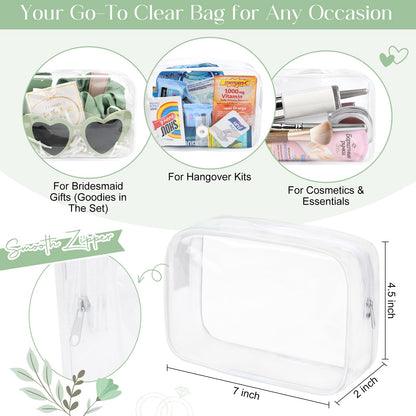 DEEKA 5 Pcs Bridesmaid Proposal Bag Set Gift Clear Makeup Toiletry Bag Bachelorette Party Favors Sunglasses Hair Claw Clips Scrunchies Knot Bracelets Bridal Wedding Party Gifts (Sage Green)