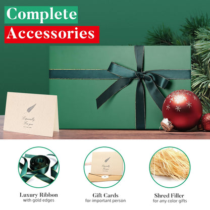 LIFELUM Green Gift Box for Presents 1 Pack 13.85 x 8.35 x 4.45 inch Big Decorative Large Gift Box for Clothes with Magnetic Lids Luxury Accessories Card, Ribbon, Filler,Sticker