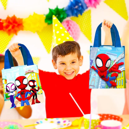Spidey and His Amazing Friends Party Favor Bag Set – 12 Pack of 8" Marvel Party Goodie Bags for Kids Bulk Reusable Totes | Spiderman Birthday Supplies
