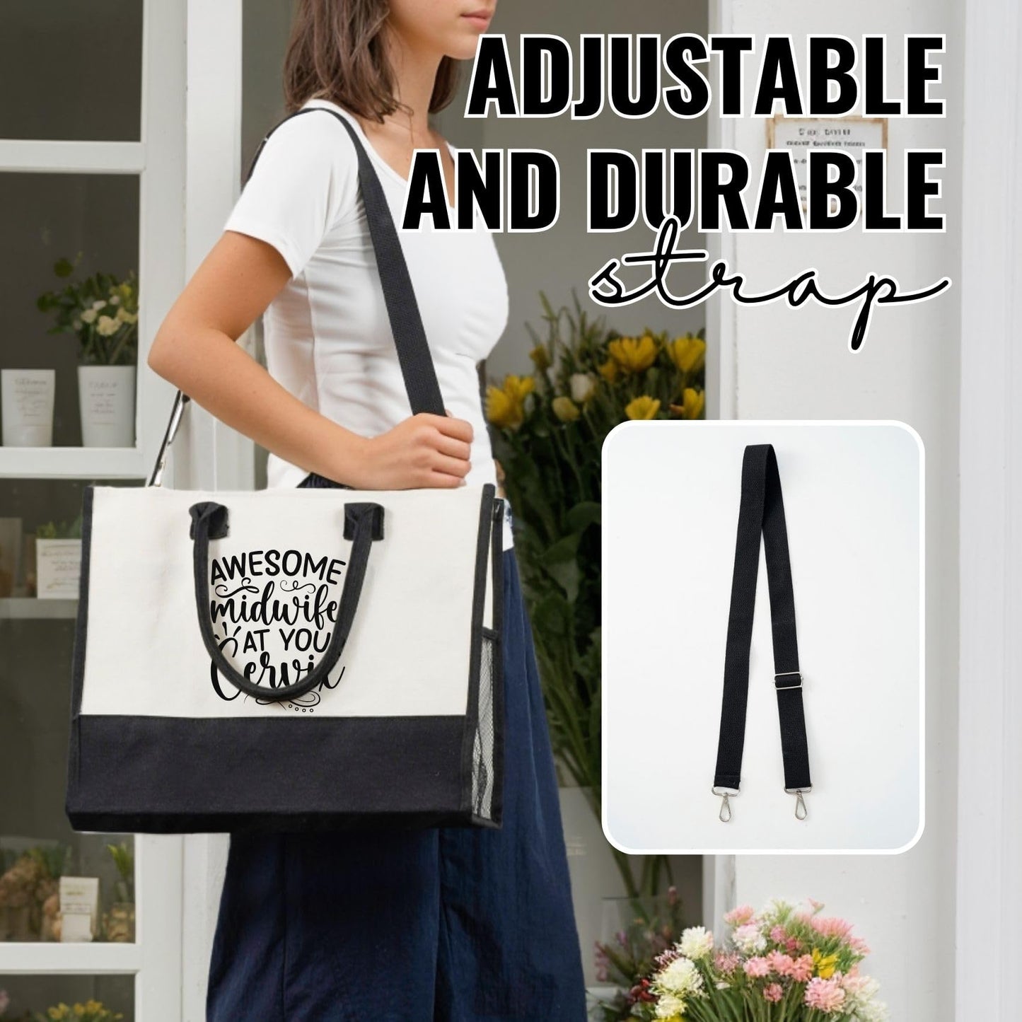 InnoBeta Funny Midwife Canvas Tote Bag for Midwife, OB Nurse, Women, Coworker, Awesome Midwife at Your Cervix