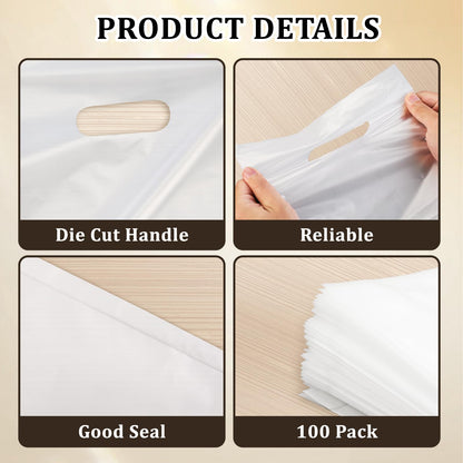 GoClimber 100 Pack Clear Plastic Bags, 9"x12" Merchandise Bags With Die Cut Handles for Retail, Small Business, Boutique Stores, Gifts