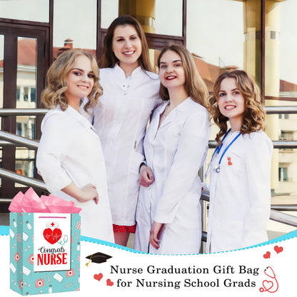 PETCEE Nurse Graduation Gifts Bag - Congrats Nurse Gift Bag with Tissue Paper for Her 11.5" Large Nursing School Graduation Gifts for Grads Medical School Graduates Social Worker Party Supplies