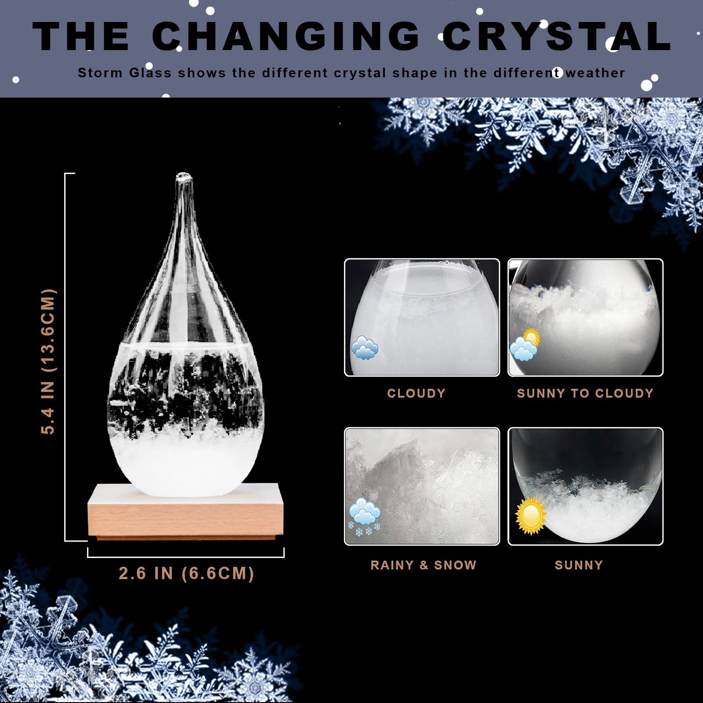 Storm Glass Weather Station – Elegant Drop-Shaped Crystal Barometer, Perfect Christmas & Winter Gift for Home & Office Decor, Unique Weather Predictor for Family & Friends