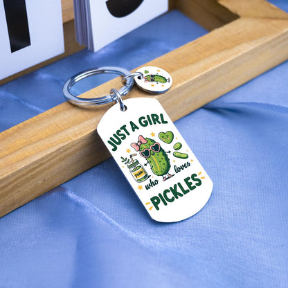 Pickle Gifts for Pickle Lovers Funny Birthday Gifts for Women Just A Girl Who Loves Pickles Keychains Cute Birthday Christmas Thanksgiving Halloween Gag Gift for Woman Accessory