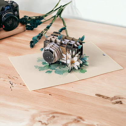 Rykamia Vintage Camera Pop Up Card - Blank & Photography Birthday & Thank You Card for Photographers - Camera Gift