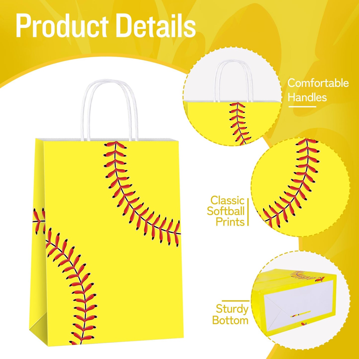 MIMIND 16 Pack Softball Gift Bags with Handles Paper Party Favor Goodie Bags Softball Treat Bags for Birthday Game Day Sport Themed Party Supplies