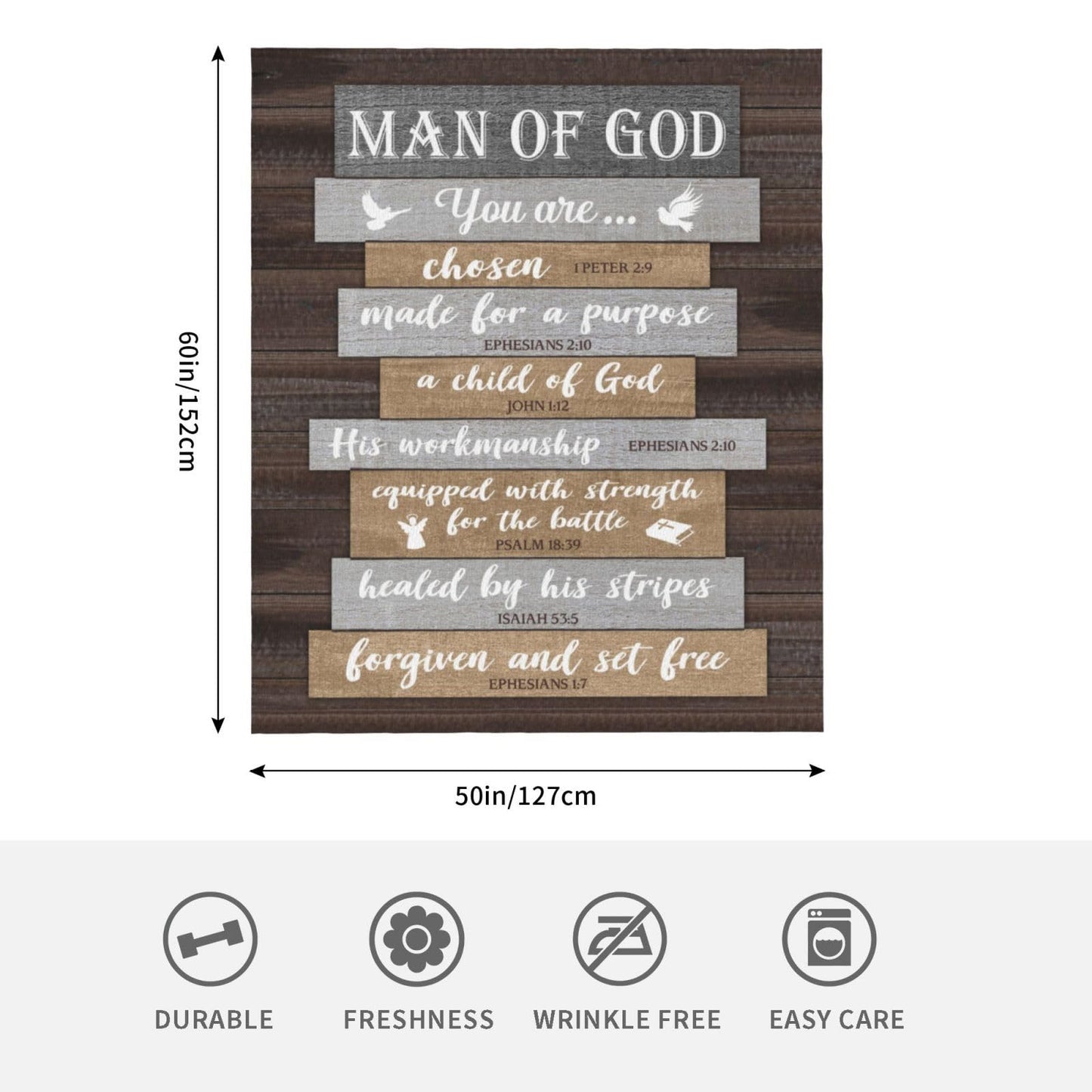 Christian Gifts for Men, Religious Gifts for Men, Fathers Day Christian Dad Gift, Catholic Gifts, Spiritual Inspirational Bible Gifts, Birthday Encouragement Baptism Gift, Man of God Blanket 60"x50"