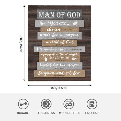 Christian Gifts for Men, Religious Gifts for Men, Fathers Day Christian Dad Gift, Catholic Gifts, Spiritual Inspirational Bible Gifts, Birthday Encouragement Baptism Gift, Man of God Blanket 60"x50"