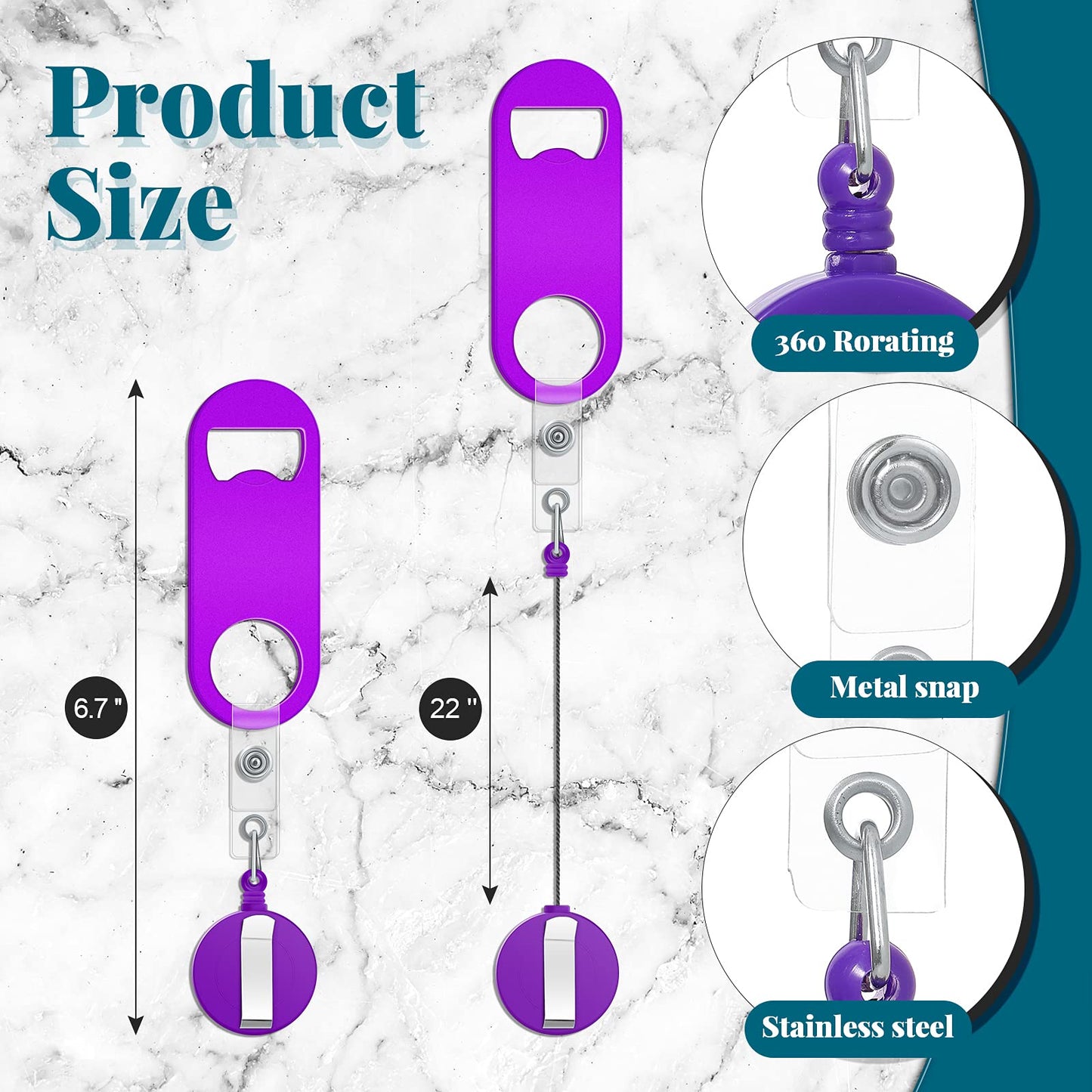 Honoson 8 Pieces Retractable Flat Bottle Opener Bartender Beer Opener with Round Badge Reel Clips Holder Bar Keys for Bartender Gifts Kitchen Home Party Supplies (Classic,Multicolor)