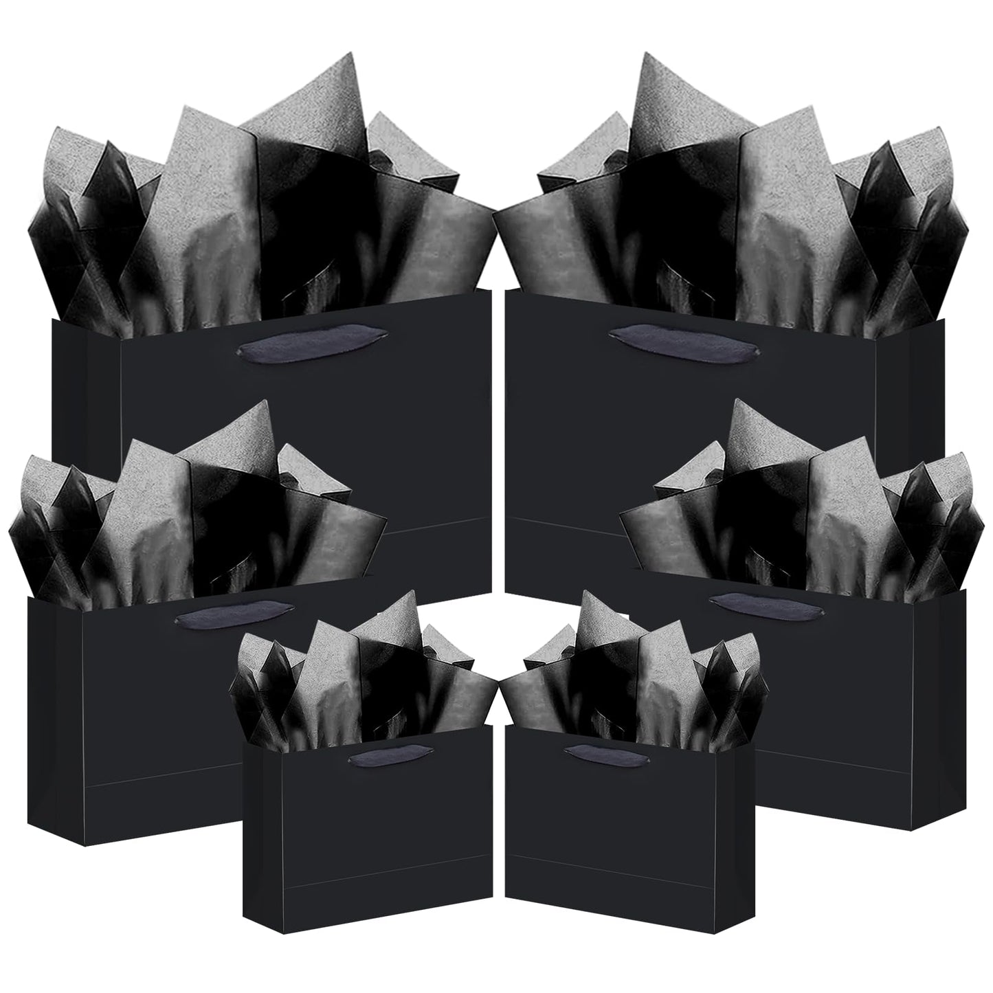 qiqee 10PCS Black Gift Bags with Ribbon Handles Mulit Assorted Sizes Gift Wide Bags (2pcs Large 13", 4pcs Medium 9.6", 4pcs Small 6.3",Tissue Paper)