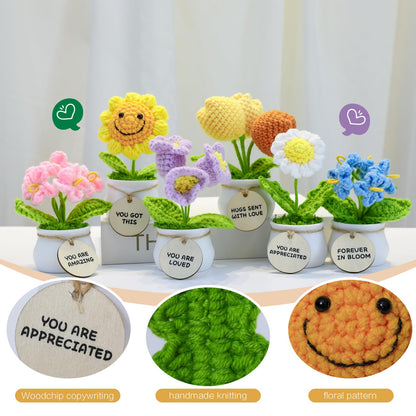 MSEHKM Encouragement Crochet Flowers with Positive Wooden Affirmations Handmade Artifical Flower Decor Ideal for Birthday/Christmas/Thank You Present (Gold Sunflower, You are Loved)