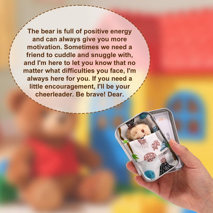 TOYMIS Little Pocket Bear Set, Adorable Mini Plush Bears with Inspirational Card Sleeping Blanket & Iron Box for Friends Encouragement Party Favor (Khaki Bear & Blue Sleeping Blanket)
