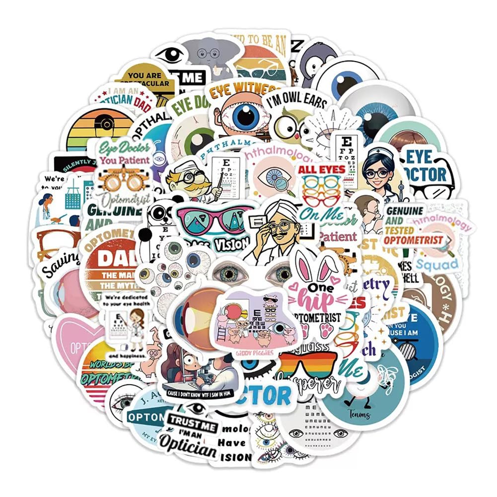 Eye Doctor Stickers-60Pcs Ophthalmologist Optometrist Waterproof Vinyl Decals for Cup Water Bottles Laptop Luggage Computer Mobile Phone Guitar Skateboard Decoration
