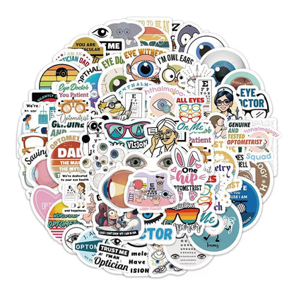 Eye Doctor Stickers-60Pcs Ophthalmologist Optometrist Waterproof Vinyl Decals for Cup Water Bottles Laptop Luggage Computer Mobile Phone Guitar Skateboard Decoration