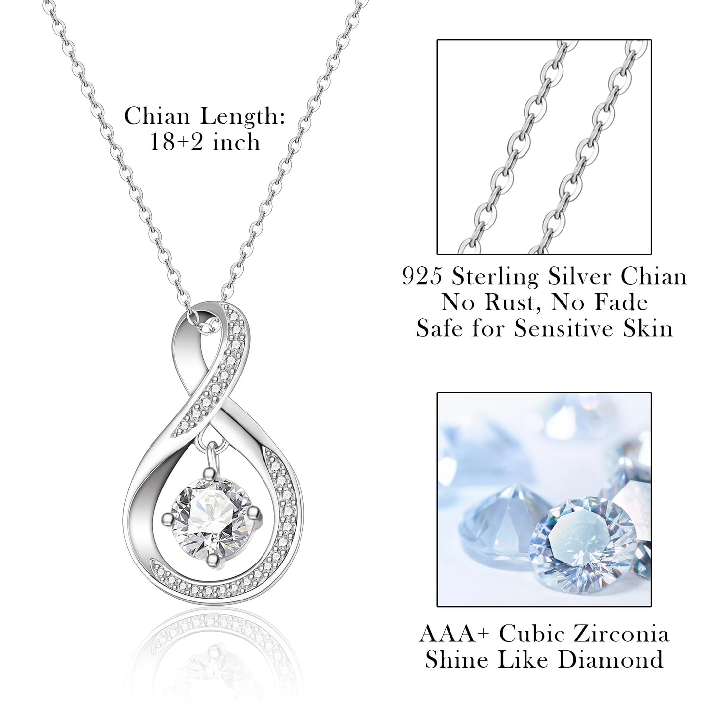 EPIRORA Gifts for Mom- Cubic Zirconia Love Knot Pendant Necklace for Mom/ Mother in Law/ Boyfriend's Mom/ Mother of the Bride/ Mother of the Groom, Dainty Jewelry Gifts for Wedding Birthday Christmas, 18"