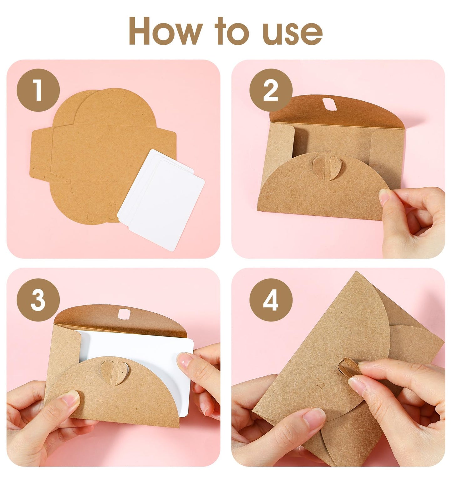 30Pcs Mini Envelopes with Blank Cards - 4.1x2.8 Inch Paper Gift Card Holders, Tiny Heart Clasp Envelopes for Wedding Party Favors, Business & Greeting Cards