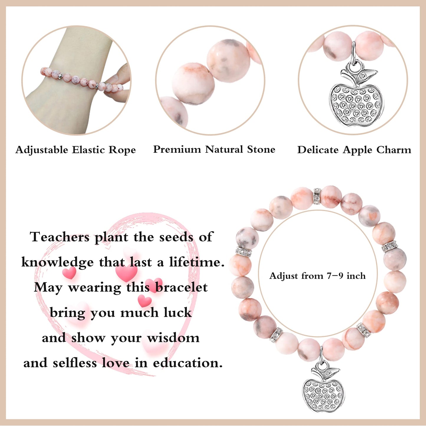 U-Zomir Teacher Appreciation Gifts for Women, Teacher Gifts Natural Stone Bracelet with Message Card for Appreciation Week Christmas Valentines from Student