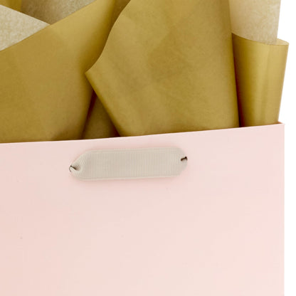 Hallmark Signature Studio 7" Medium Square Gift Bag with Tissue Paper (Coral, Blush Pink, Gold Stripes) for Valentine's Day, Birthdays, Mother's Day, Bridal Showers, Weddings, Baby Showers and More