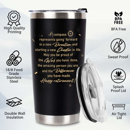 Retirement Gifts for Men 2026, 20 Oz Retired Tumbler Cup with Lid & Straw, Best Retirement Gift Set Stainless Steel Cup with Keychain & Card for Men Him Husband Teachers Boss Doctors Coworkers, Black
