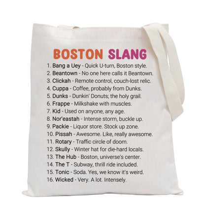 POFULL Boston State Trip Merch Massachusetts Gift New England Gift Boston Slang Tote Bag
